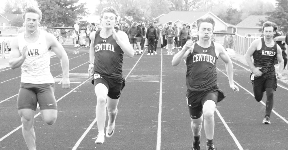 ZACH STATES AND CALVIN ZIMMERMAN both competed in the boys’ 100-meter dash during last week’s LouPlatte Conference Track and Field Meet at Wood River Rural High School.